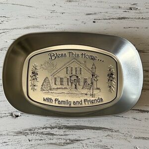 Bless This Home Decorative Metal Tray - Silver